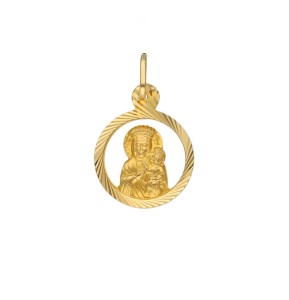 Zawieszka Złota - Medalik Matka Boska Częstochowska w Grawerowanym Średnim Kole