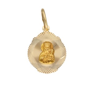 Zawieszka Złota - Medalik Matka Boska Częstochowska na Grawerowanej Blaszce III