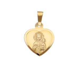 Zawieszka Złota - Medalik Matka Boska Częstochowska w Średnim Sercu
