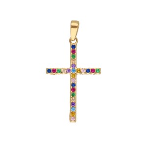 Zawieszka Złota - Krzyżyk Duży Dwustronny Cyrkonia Wielokolorowa