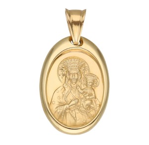 Zawieszka Złota - Medalik Matka Boska Częstochowska w Owalu Dużym  II