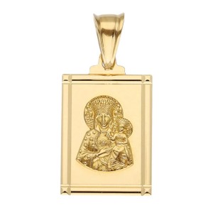 Zawieszka Złota - Medalik Prostokątny Średni Matka Boska Częstochowska