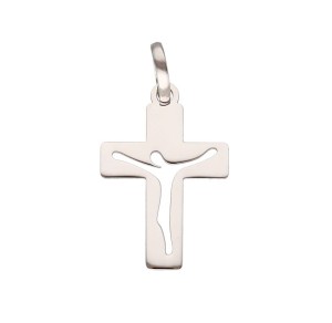 Zawieszka Złota - Biały Gładki Krzyżyk z Jezusem