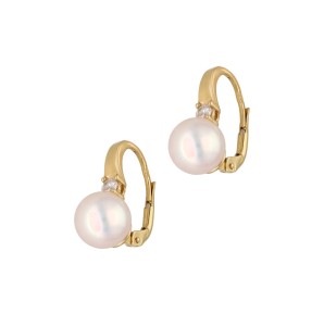 Kolczyki Złote Wiszące - Perła z Cyrkonią