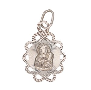 Zawieszka Złota - Biały Mały Medalik Matka Boska Częstochowska II