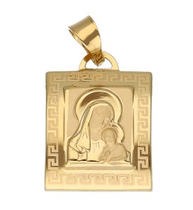 Zawieszka Złota - Medalik Matka Boska ze Wzorem Greckim