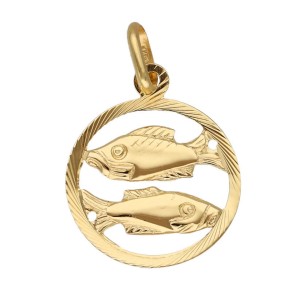 Zawieszka Złota - Znak Zodiaku Ryby w Kole