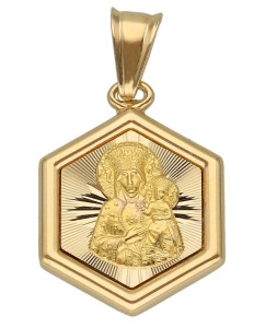 Zawieszka Złota - Medalik Matka Boska Częstochowska w Sześciokącie