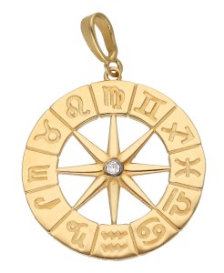 Zawieszka Złota - Róża Wiatrów z Znakami Zodiaków II