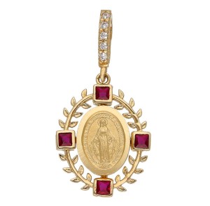 Zawieszka Złota - Cudowny Medalik w Bordowych Cyrkoniach