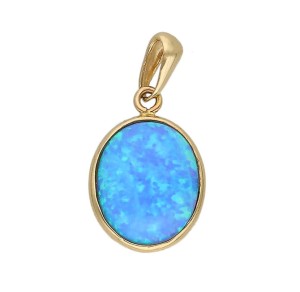 Zawieszka Złota - Owalny Niebieski Opal