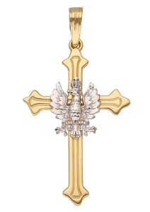 Zawieszka Złota - Krzyż z  Orłem II