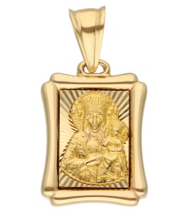 Zawieszka Złota - Medalik Prostokątny Vintage Matka Boska Częstochowska 