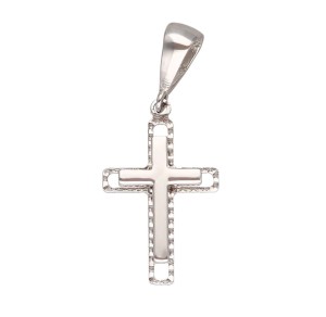 Zawieszka Złota - Biały Krzyżyk Wypukły II