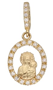 Zawieszka Złota - Medalik Matka Boska Częstochowska w Cyrkoniach