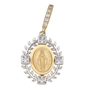 Zawieszka Złota - Cudowny Medalik w Białych Cyrkoniach Duo II