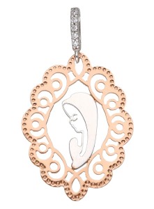 Zawieszka Złota - Medalik Ażurowy Matka Boska Fatimska Duo z Cyrkonią II