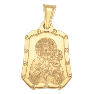 Zawieszka Złota - Medalik Matka Boska Częstochowska w Rombie z Śrubką