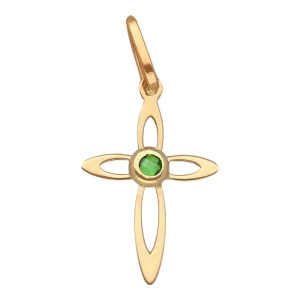 Zawieszka Złota - Krzyżyk Mały Cyrkonia Zielona