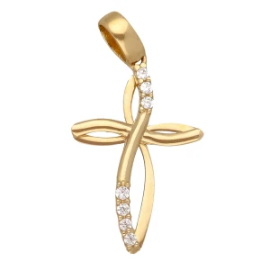 Zawieszka Złota - Fantazyjny Krzyżyk z Białą Cyrkonią