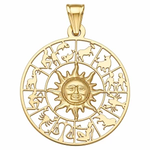 Zawieszka Złota - Znaki Zodiaków i Słońce Dwustronne