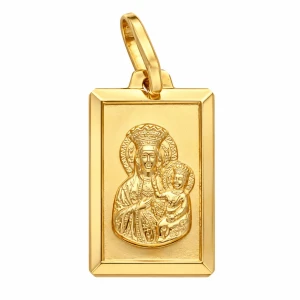 Zawieszka Złota - Medalik Prostokątny VI Matka Boska Częstochowska
