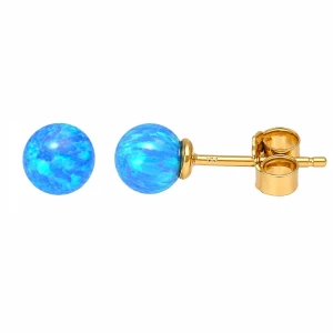 Kolczyki Złote - Kulki Niebieski Opal 0,5 cm
