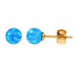 Kolczyki Złote - Kulki Niebieski Opal 0,6 cm